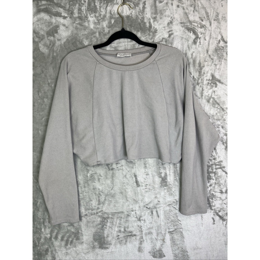 Paper Crane Pullover Sweater Womens Small‎ Gray Cropped Long Sleeve Raglan Knit